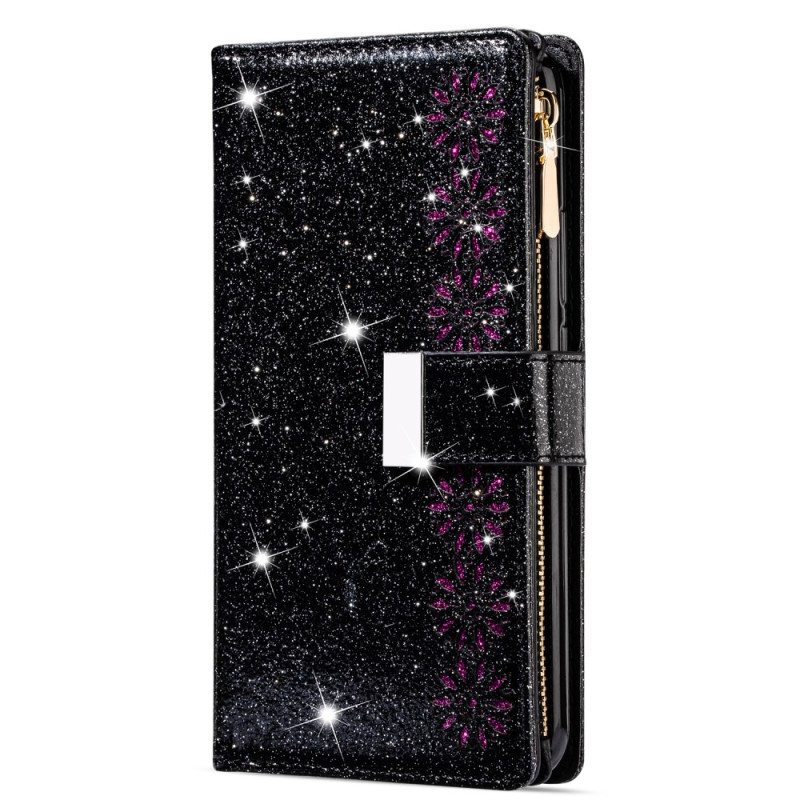Housse Samsung Galaxy S25 Edge Portefeuille Paillettes à Lanière