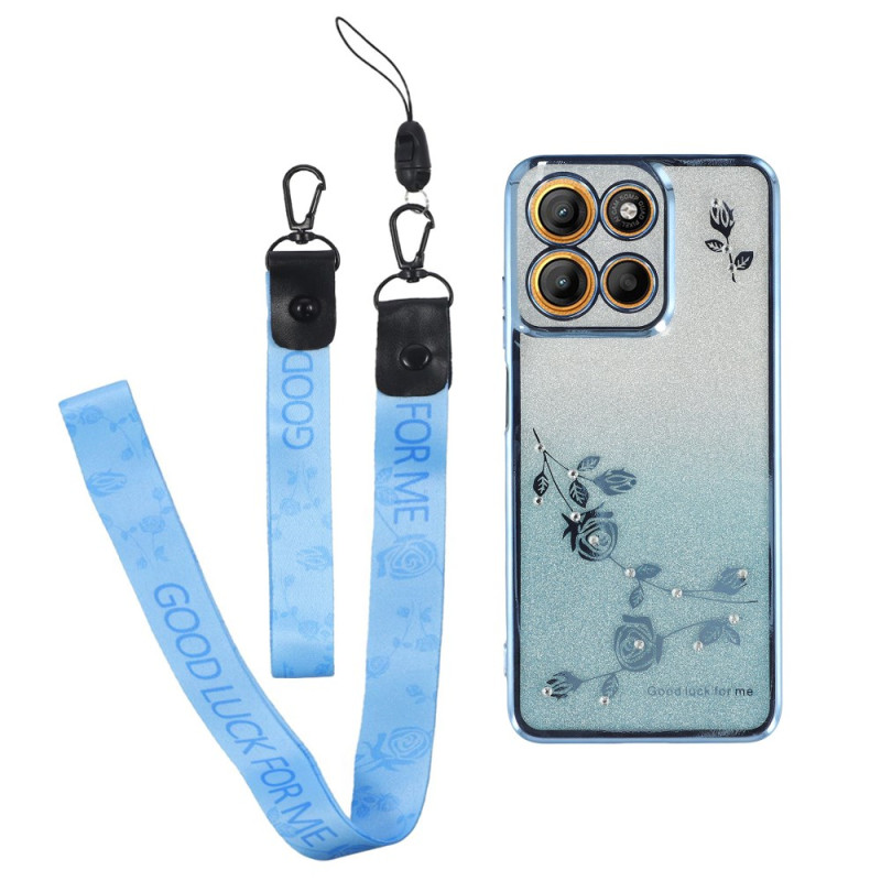 Coque Moto G15 / G15 Power Strass et Fleurs KADEM à Lanières