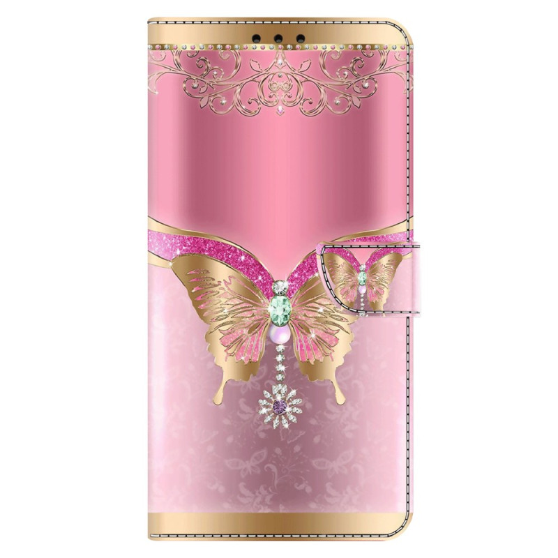 Housse Moto G45 5G / G34 5G Papillon Rose et Doré