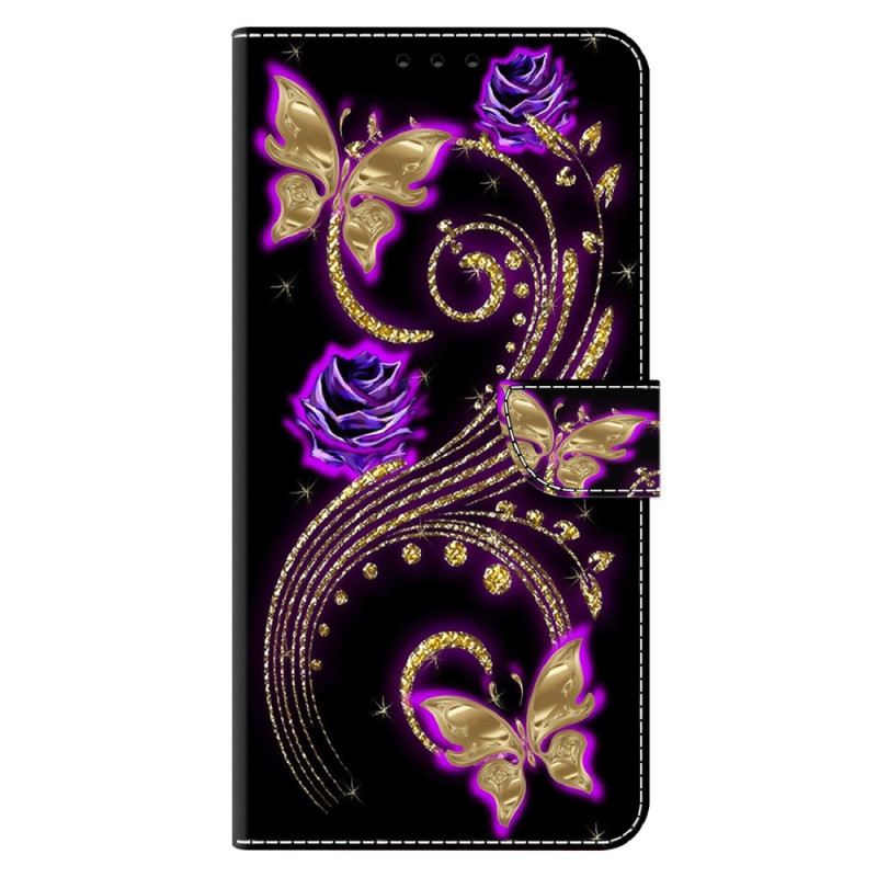 Housse Moto G45 5G / G34 5G Motif Floral Violet et Doré