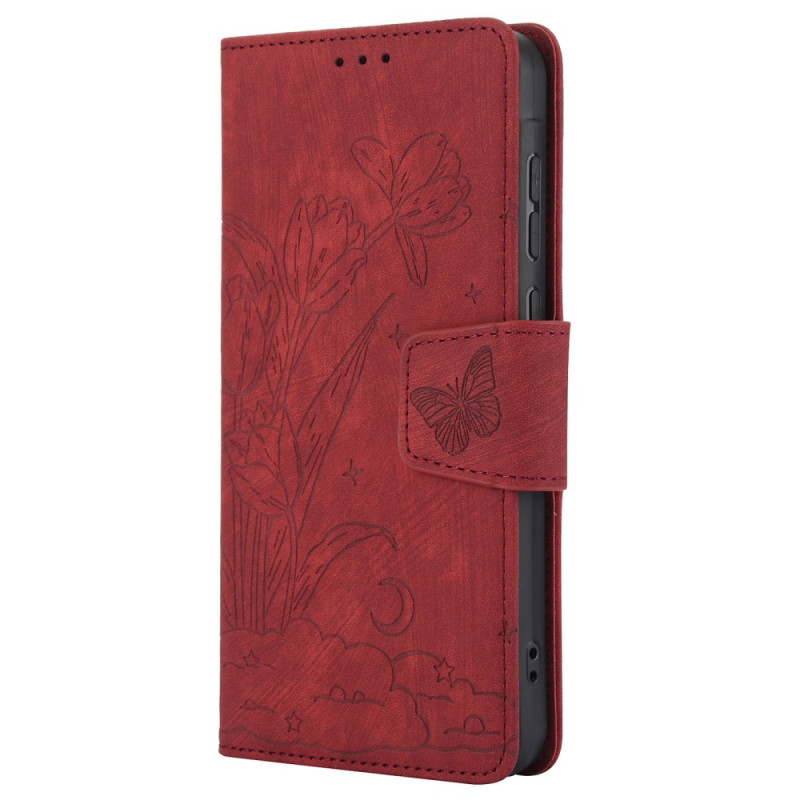 Housse Moto G45 5G / G34 5G Empreinte Florale à Lanière