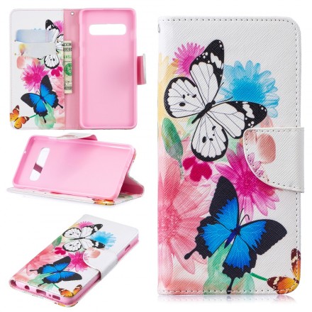 Housse Samsung Galaxy S10 Papillons et Fleurs Peints Housse Samsung Galaxy S10 Papillons et Fleurs Peints