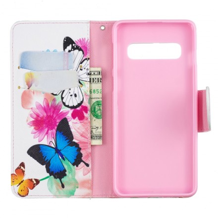 Housse Samsung Galaxy S10 Papillons et Fleurs Peints Housse Samsung Galaxy S10 Papillons et Fleurs Peints