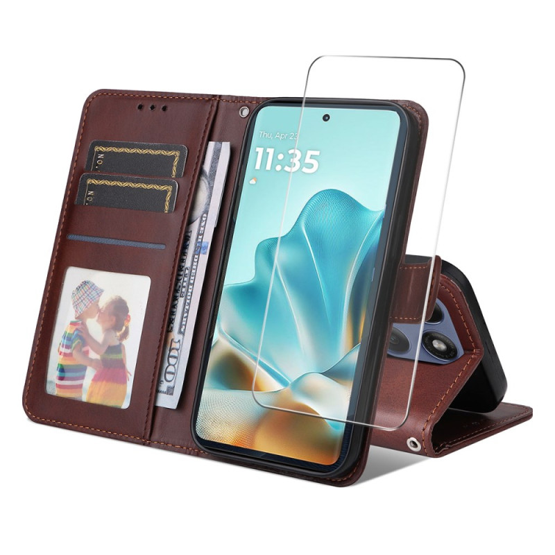 Housse Motorola Edge 60 / 60 Fusion Portefeuille avec Protection Écran en Verre Trempé