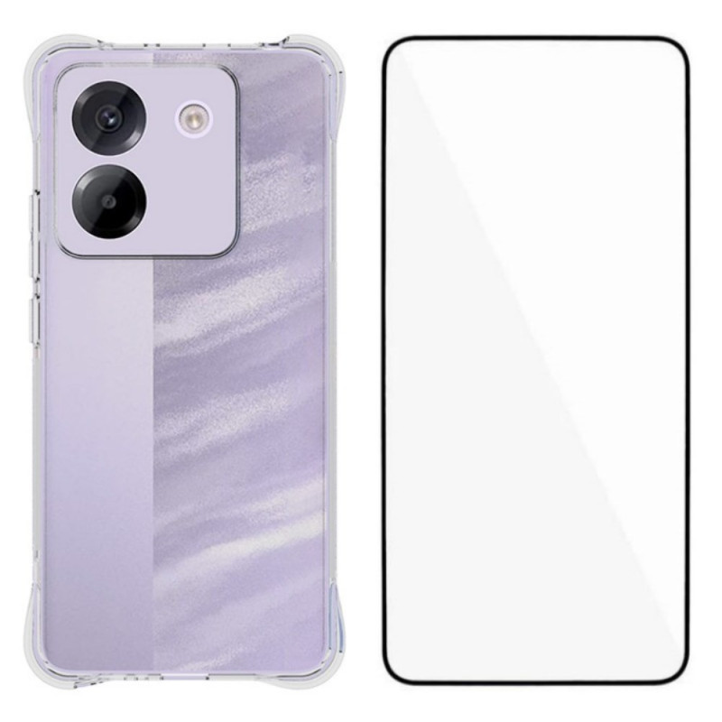 Coque Poco M7 Pro 5G Transparente avec Protecteur Écran en Verre Trempé