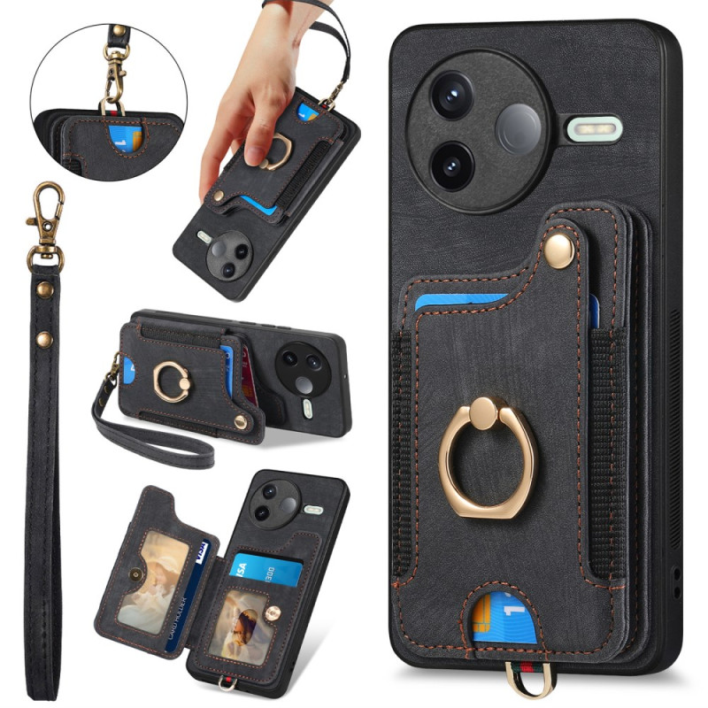 Coque Poco F7 Pro 5G Rétro avec Porte-Cartes RFID et Lanière