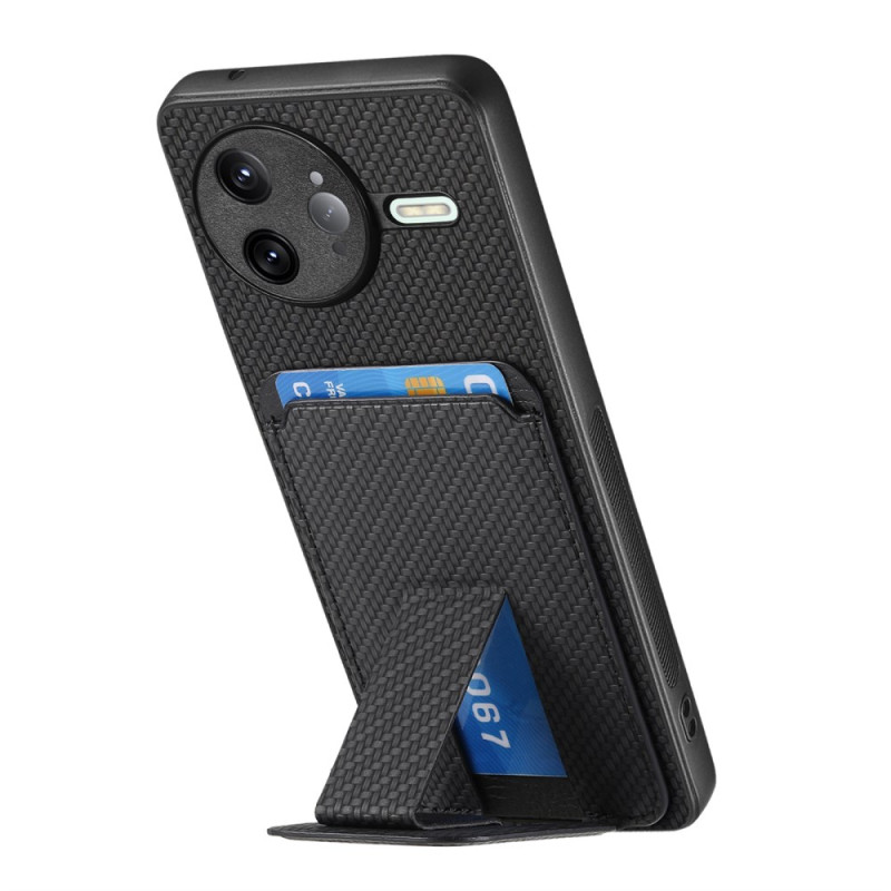 Coque Poco F7 Ultra 5G Fibre Carbone avec Porte-Cartes et Support Intégré