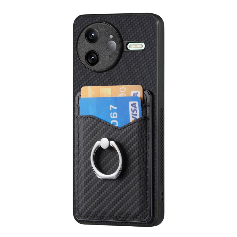 Coque Poco F7 Ultra 5G Fibre Carbone Porte-Cartes et Anneau