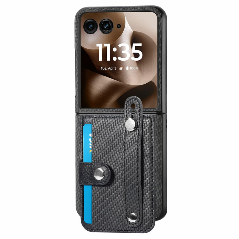 Coque Motorola Razr 70 Ultra / 60 Ultra Fibre Carbone Porte-Cartes et Sangle