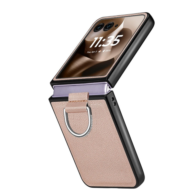 Coque Motorola Razr 70 Ultra / 60 Ultra Effet Cuir avec Anneau-Support Strass