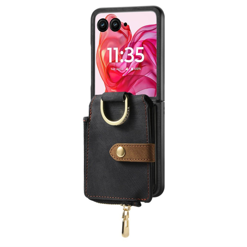Coque Motorola Razr 70 Ultra / 60 Ultra Poche Zippée et Porte-Cartes Style Rétro