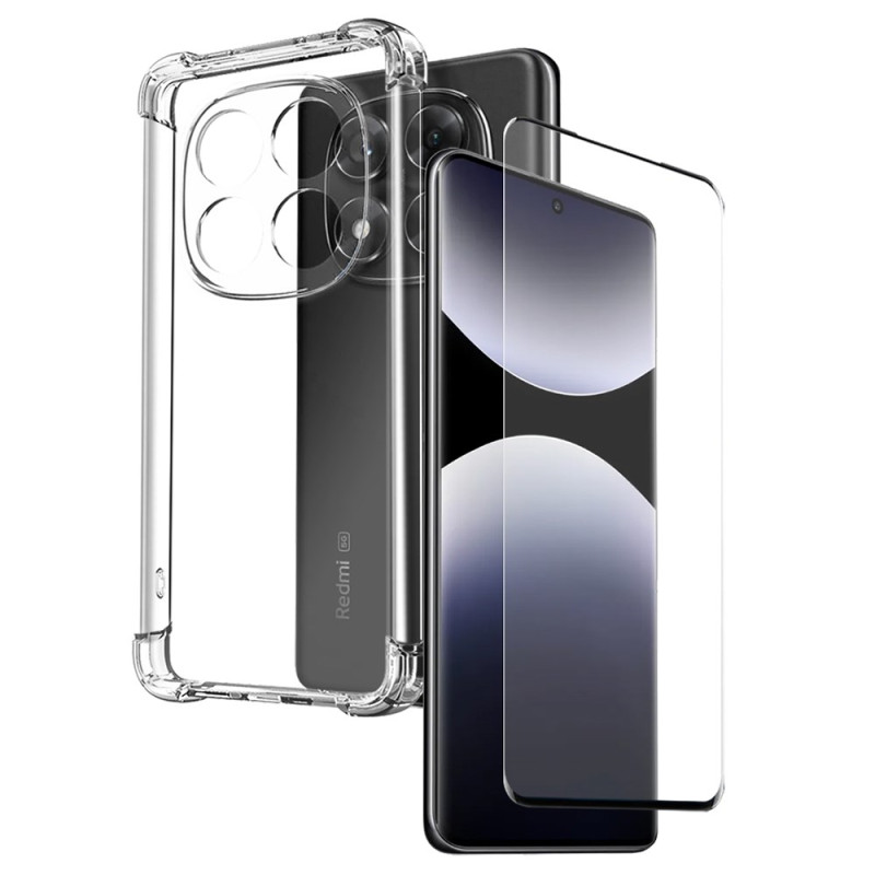Coque Xiaomi Redmi Note 14 Pro 4G Transparente avec Protection en Verre Trempé pour Écran