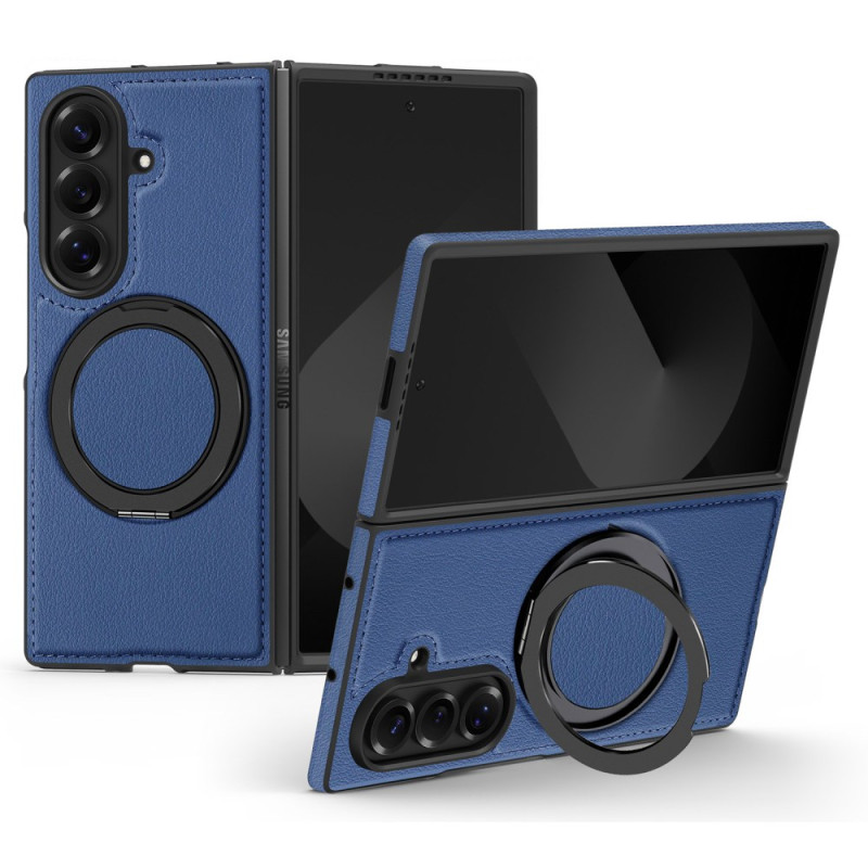 Coque Samsung Galaxy Z Fold 7 Compatible MagSafe Effet Cuir avec Anneau-Support Rotatif à 360°