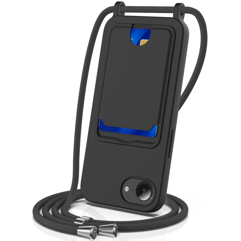 Coque à Cordon iPhone 16E Silicone Liquide Porte-Carte