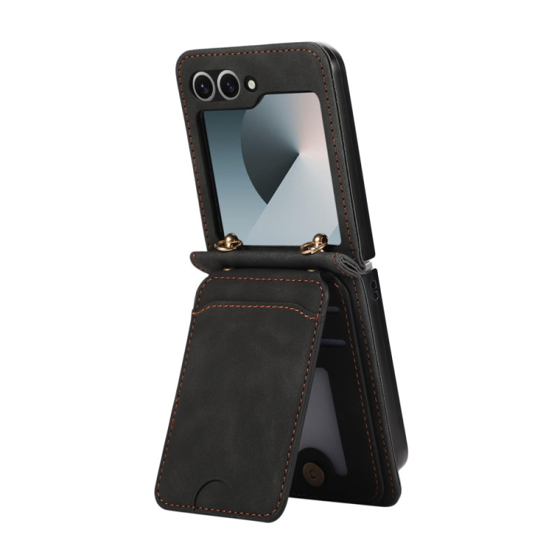 Étui Samsung Galaxy Z Flip 7 Effet Cuir Porte-Cartes et Bandoulière
