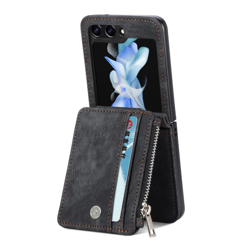 Coque Samsung Galaxy Z Flip 7 FE / Z Flip 6 Support Rétro et Porte-Cartes Zippé