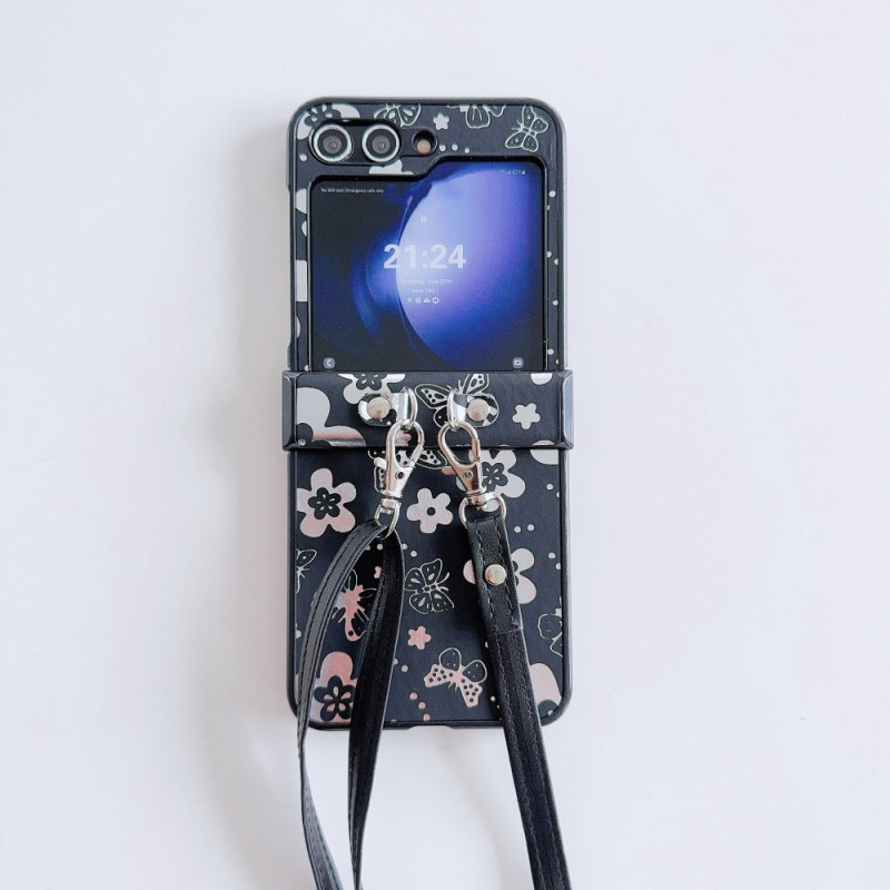 Coque Samsung Galaxy Z Flip 7 FE / Z Flip 6 Florale à bandoulière