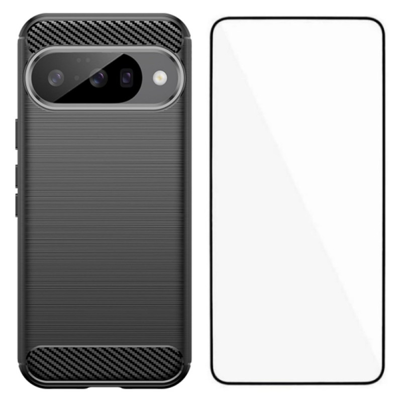 Coque Google Pixel 10 Fibre Carbone Brossée ave Film de Protection d'Écran