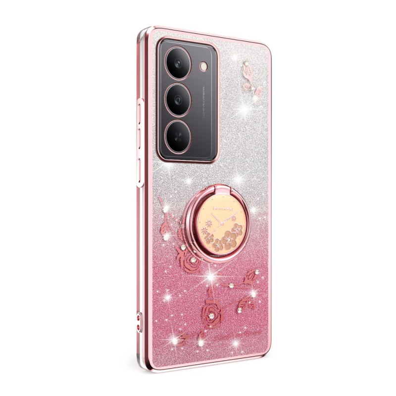Coque Realme 14X 5G Anneau-Support Fleurs et Strass KADEM