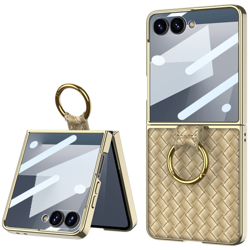 Coque Samsung Galaxy Z Flip 7 Texture Tissée avec Anneau-Support