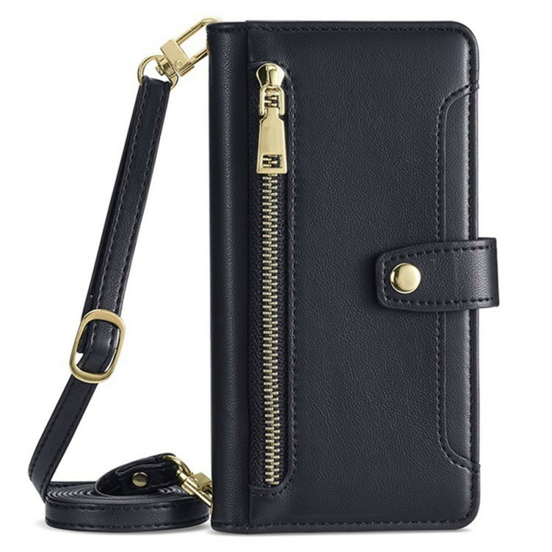Housse Xiaomi 14T Portefeuille à Fermeture Éclair avec Lanière et Bandoulière