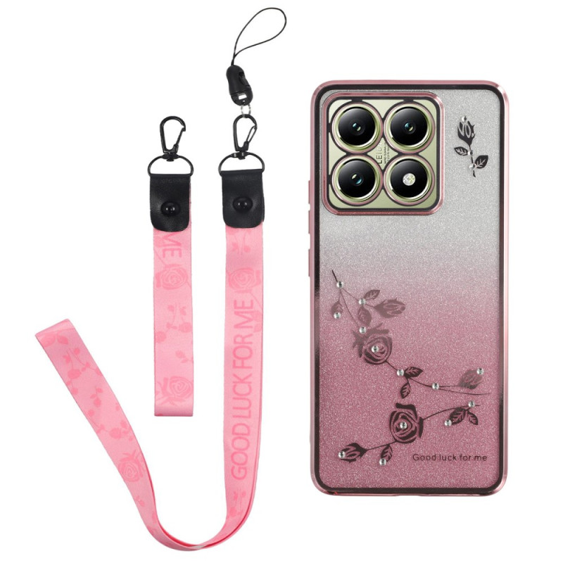 Coque Xiaomi 14T Fleurs et Strass à Lanières KADEM