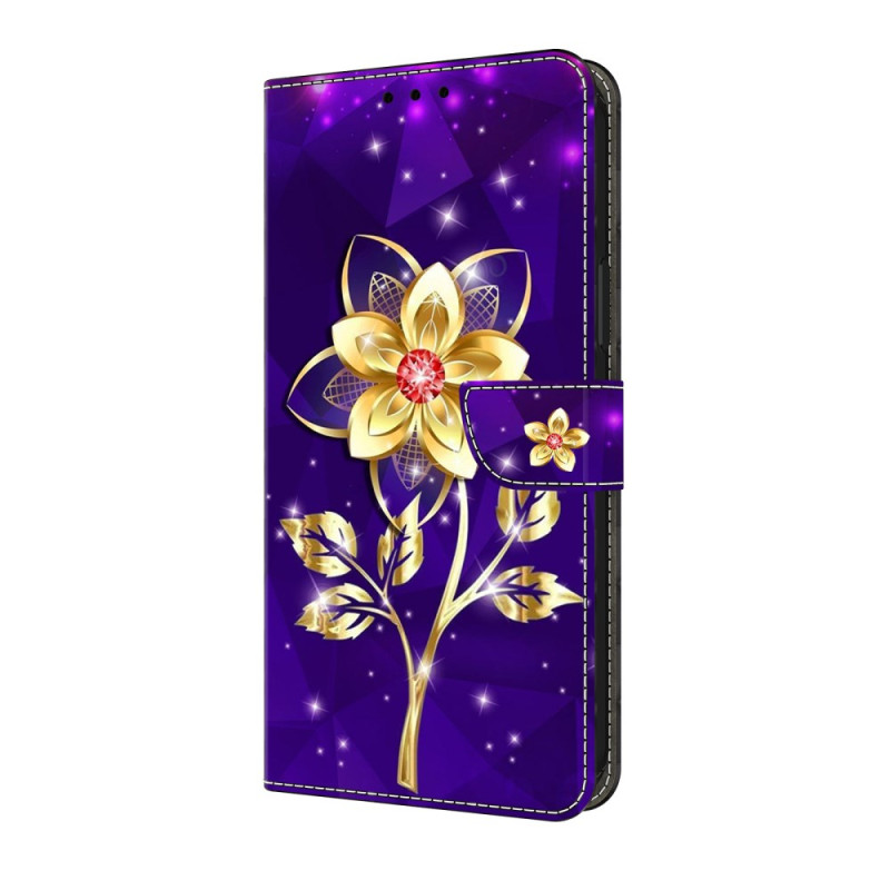 Housse Samsung Galaxy A17 5G Fleur Dorée sur Fond Violet