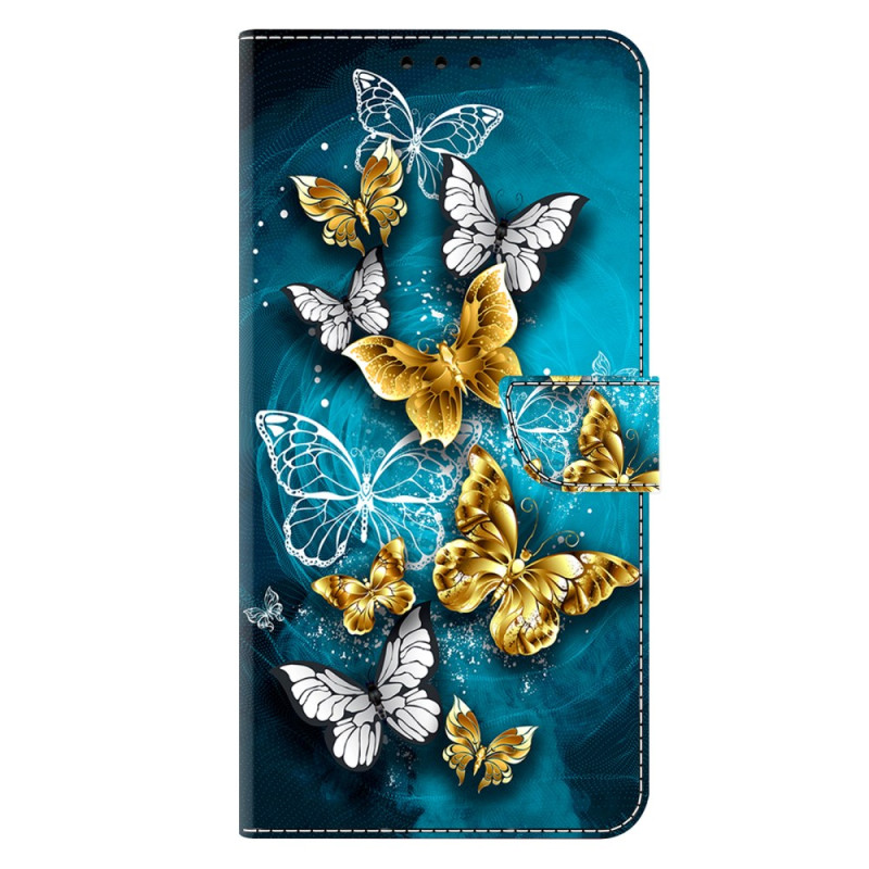 Housse Samsung Galaxy A17 5G Papillons Dorés sur Fond Vert