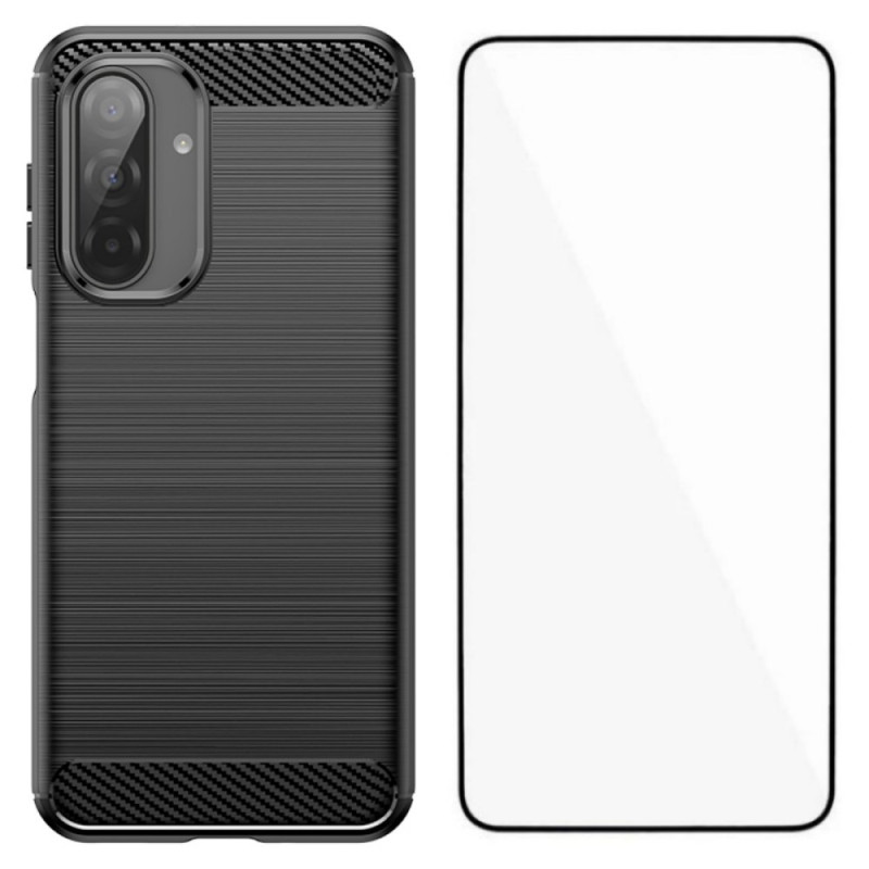 Coque Samsung Galaxy A17 5G Fibre Carbone Brossée avec Film Protecteur d'Écran