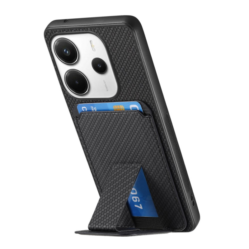 Coque Xiaomi Redmi Note 14 5G Porte-Cartes Texture Fibre Carbone