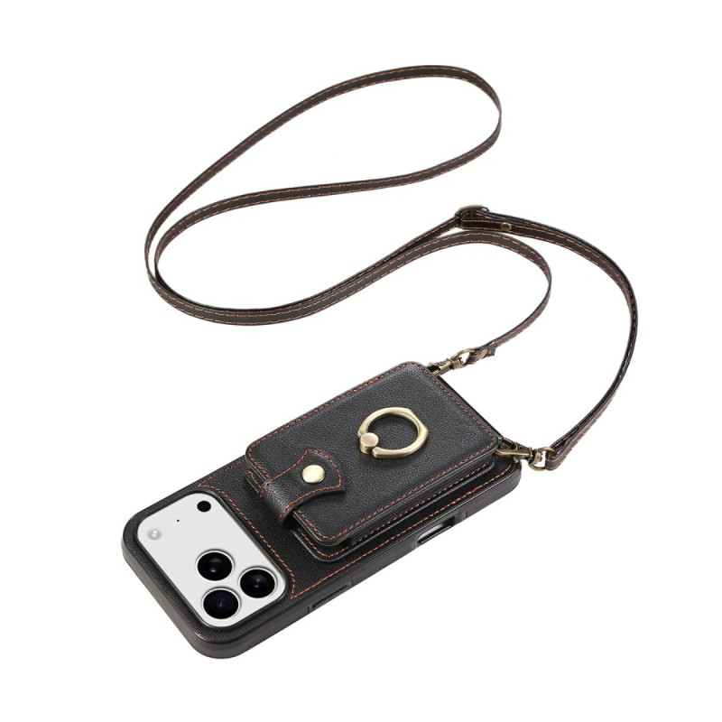 Coque iPhone 18 Pro Max / 17 Pro Max Effet Cuir avec Porte-Cartes et Dragonne