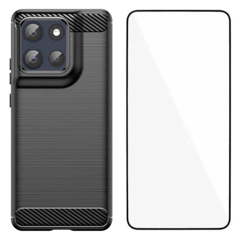 Housse Moto G86 5G Fibre Carbone Brossée avec Protecteur Écran