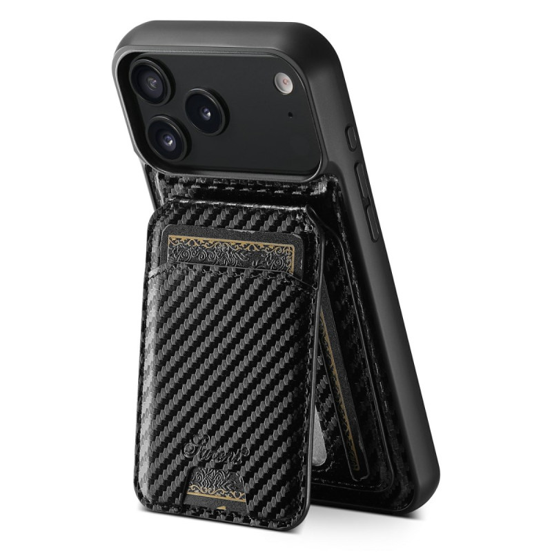 Coque iPhone 17 Pro Porte-Cartes Détachable Fibre Carbone