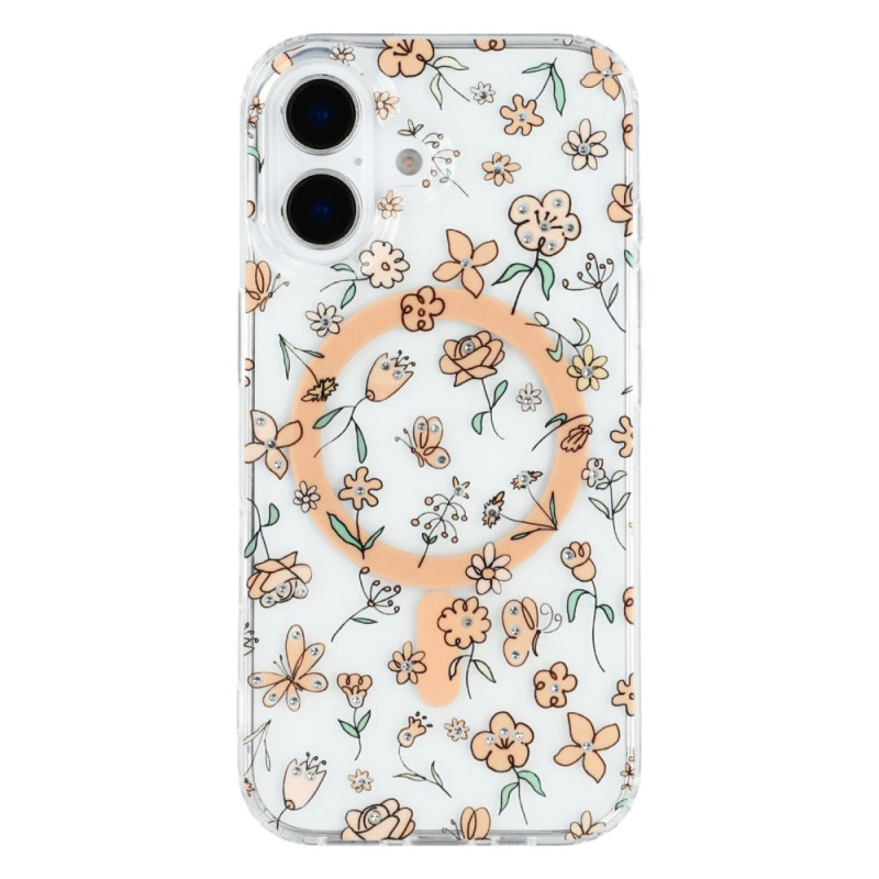 Coque iPhone 16 MagSafe Transparente Motif Fleuri