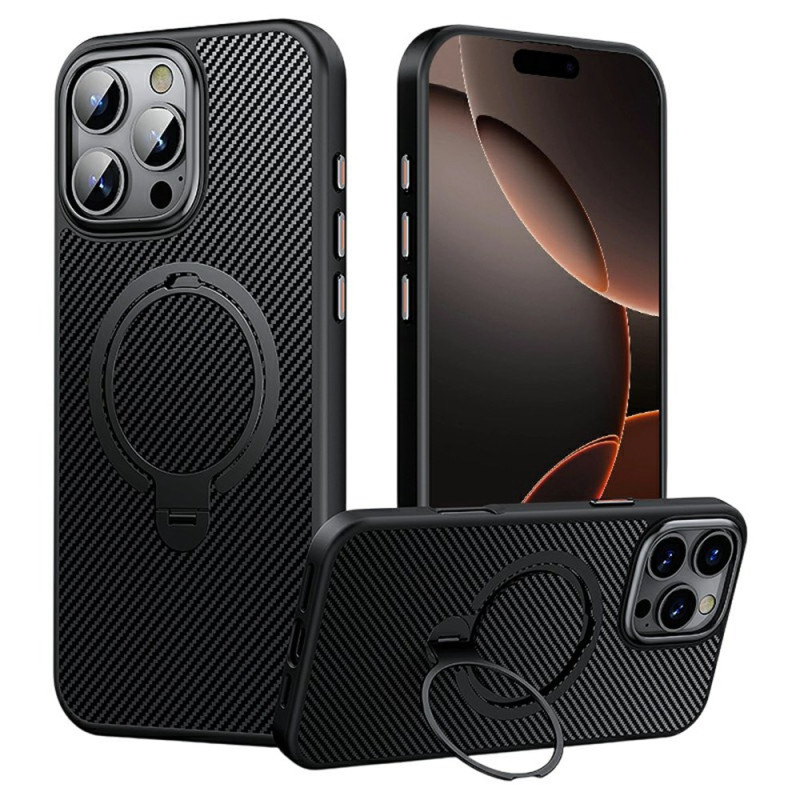 Coque iPhone 16 Pro Max MagSafe avec Support Texture Fibre Carbone