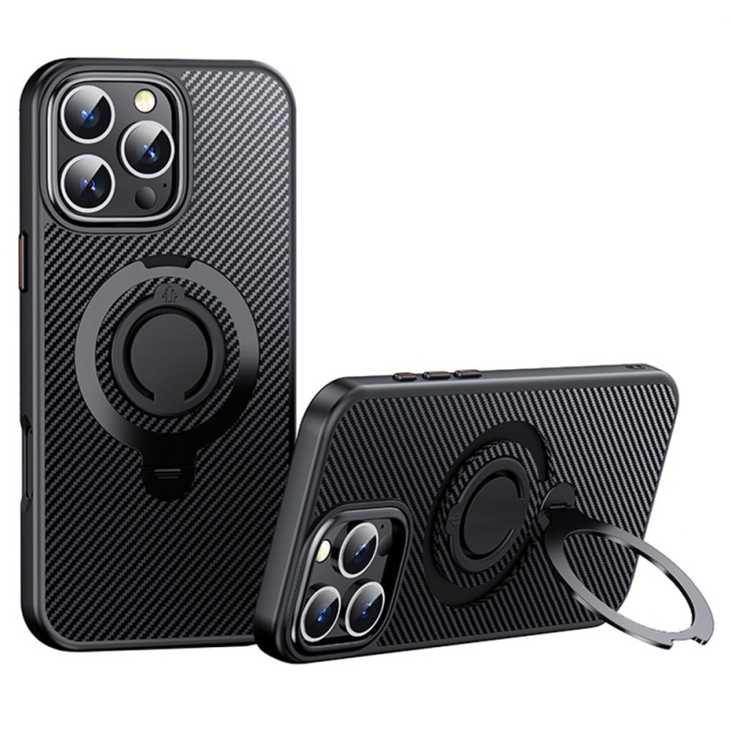 Coque iPhone 16 Pro Max MagSafe Support Rotatif à 360° Fibre Carbone