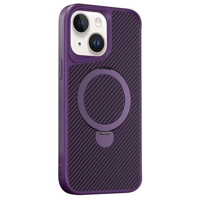Coque iPhone 15 MagSafe Support Rotatif Texture Fibre Carbone