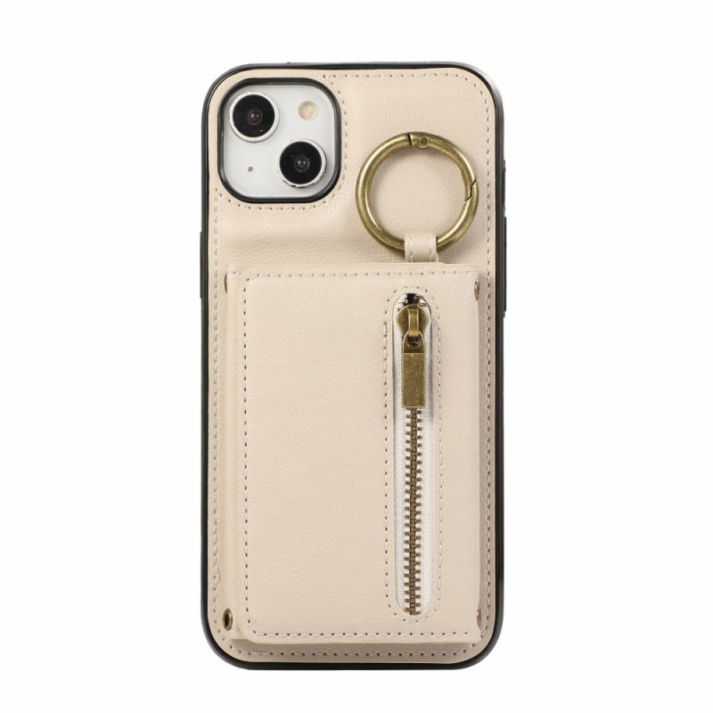 Coque iPhone 15 Portefeuille à Fermeture Éclair et Lanière