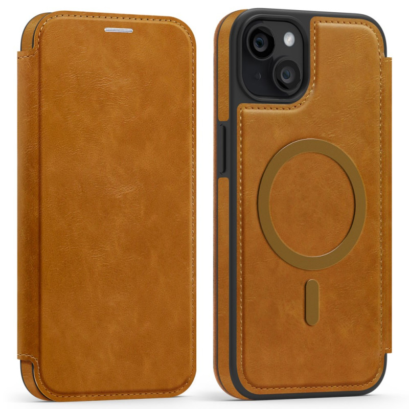 Flip Cover iPhone 15 Plus MagSafe avec Porte-Cartes Effet Cuir RFID