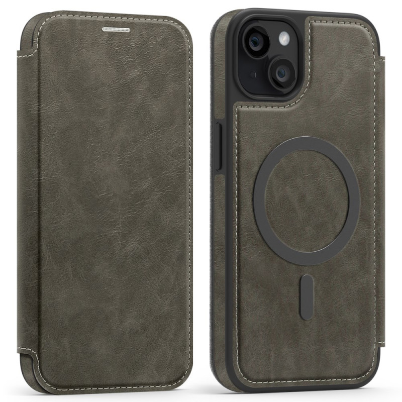 Flip Cover iPhone 15 Plus MagSafe avec Porte-Cartes Effet Cuir RFID