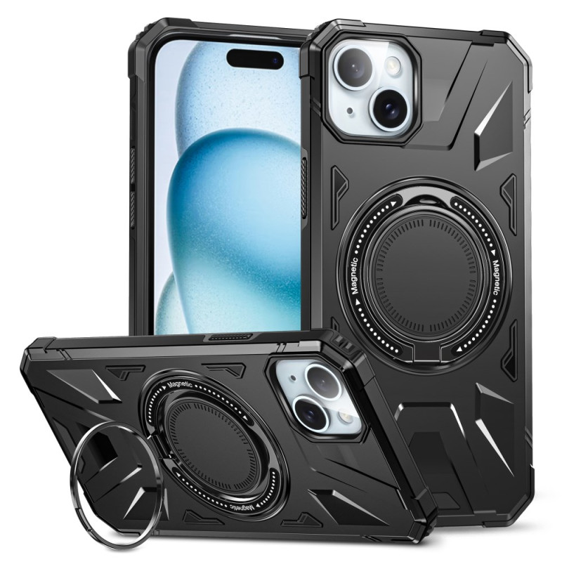 Coque iPhone 15 Plus MagSafe avec Support Intégré Effet Métal