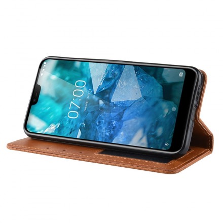 Flip Cover Nokia 7.1 Effet Cuir Vintage Stylisé