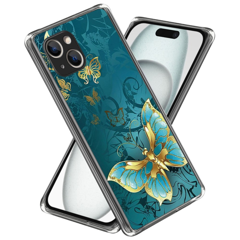 Coque iPhone 15 Plus Papillon Doré 
