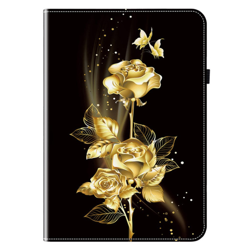 Étui Samsung Galaxy Tab S11 Papillons et Roses Dorés