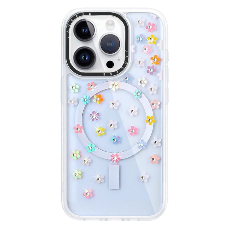 Coque iPhone 14 Pro Max MagSafe avec Motif Floral Strass