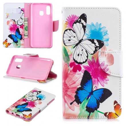 Housse Samsung Galaxy A40 Papillons et Fleurs Peint Housse Samsung Galaxy A40 Papillons et Fleurs Peint