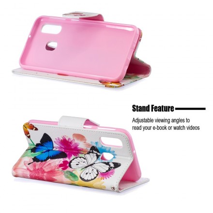 Housse Samsung Galaxy A40 Papillons et Fleurs Peint Housse Samsung Galaxy A40 Papillons et Fleurs Peint