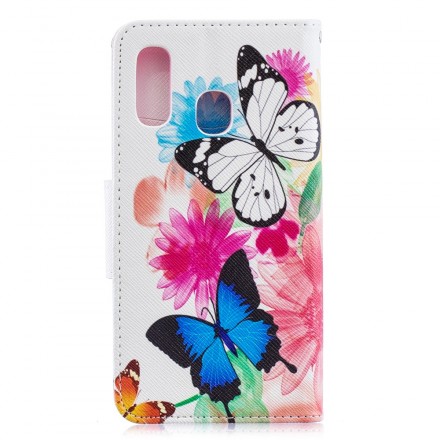 Housse Samsung Galaxy A40 Papillons et Fleurs Peint Housse Samsung Galaxy A40 Papillons et Fleurs Peint