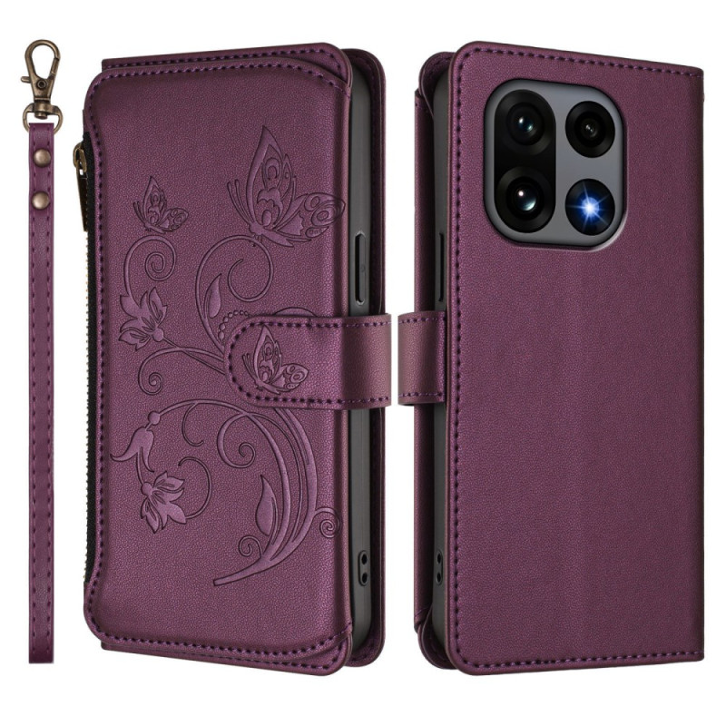 Housse OnePlus 15 Portefeuille Floral avec Lanière