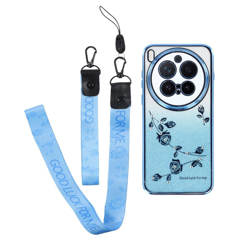 Coque Vivo X300 Pro Fleurs et Strass à Lanières